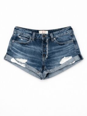 We The Free Distressed Denim Shorts High Rise Button Fly Cuffed Boho Festival
